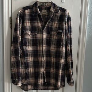 Aigle Button Down 100% Cotton Flannel Navy Orange Tan Plaid Outdoors Men’s XL